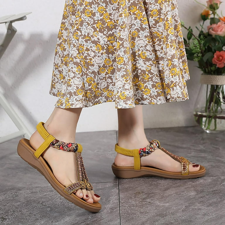 Yellow t strap sandals cheap