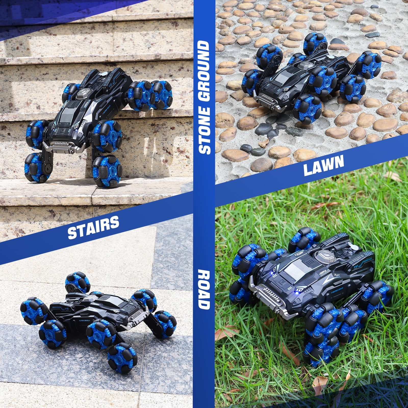 Keenstone Remote Control Car,Eight-Wheel Drive RC Race Car Monster Truck with Gesture Control ,Transformation Double-side Driving, Gift for Kids Age 5+,Blue