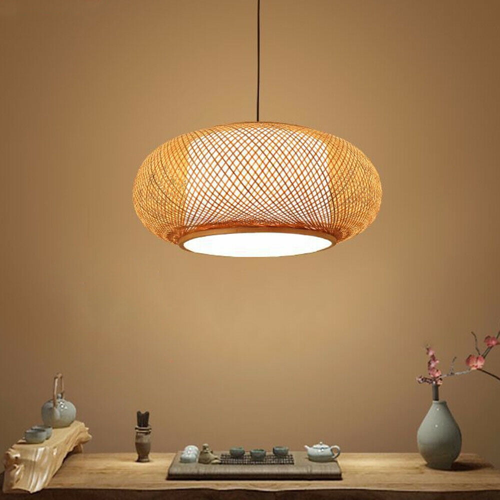 Rattan Wicker LED Pendant Shade Ceiling Modern Grey Finish Vintage Filament Bulb 