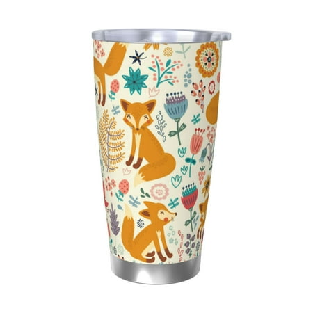 

Uemuo Whimsical Fox Floral Garden Print Travel Coffee Mug 20oz Double-walled Car Cup Stainless Steel Insulated Tumbler Leak-proof Travel Cup Reusable Straw Car Cup-Without Straw