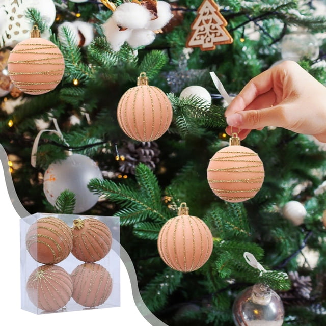 Bolas Navideñas Colgantes de 6 Cm con Acabado Flocado, Juego de 4 Unidades de Plástico Brillante | Color Naranja | Material de Ante | 6 Cm | 51 G | Decoración para Árbol de Navidad