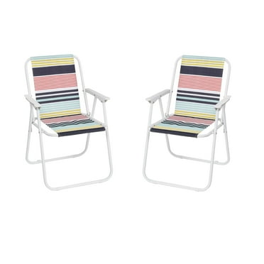2-Pack Lightweight Folding Beach Chair with High Back and Hard Armrest, Portable Camping Lawn Chairs in Colorful Stripes for Outdoor Activities