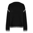 thumbnail image 4 of JGGSPWM Women's Fashion Solid Crewneck Loose Fit Long Sleeve Contrast Cable Knit Pullover Jumper Tops Casual Loose Crewneck Knit Solid Pullover Sweater Black L, 4 of 4