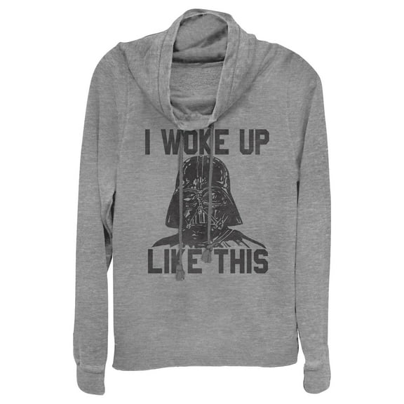 Junior's Star Wars Darth Vader Woke Up Like This  Cowl Neck Sweatshirt Gray Heather Medium