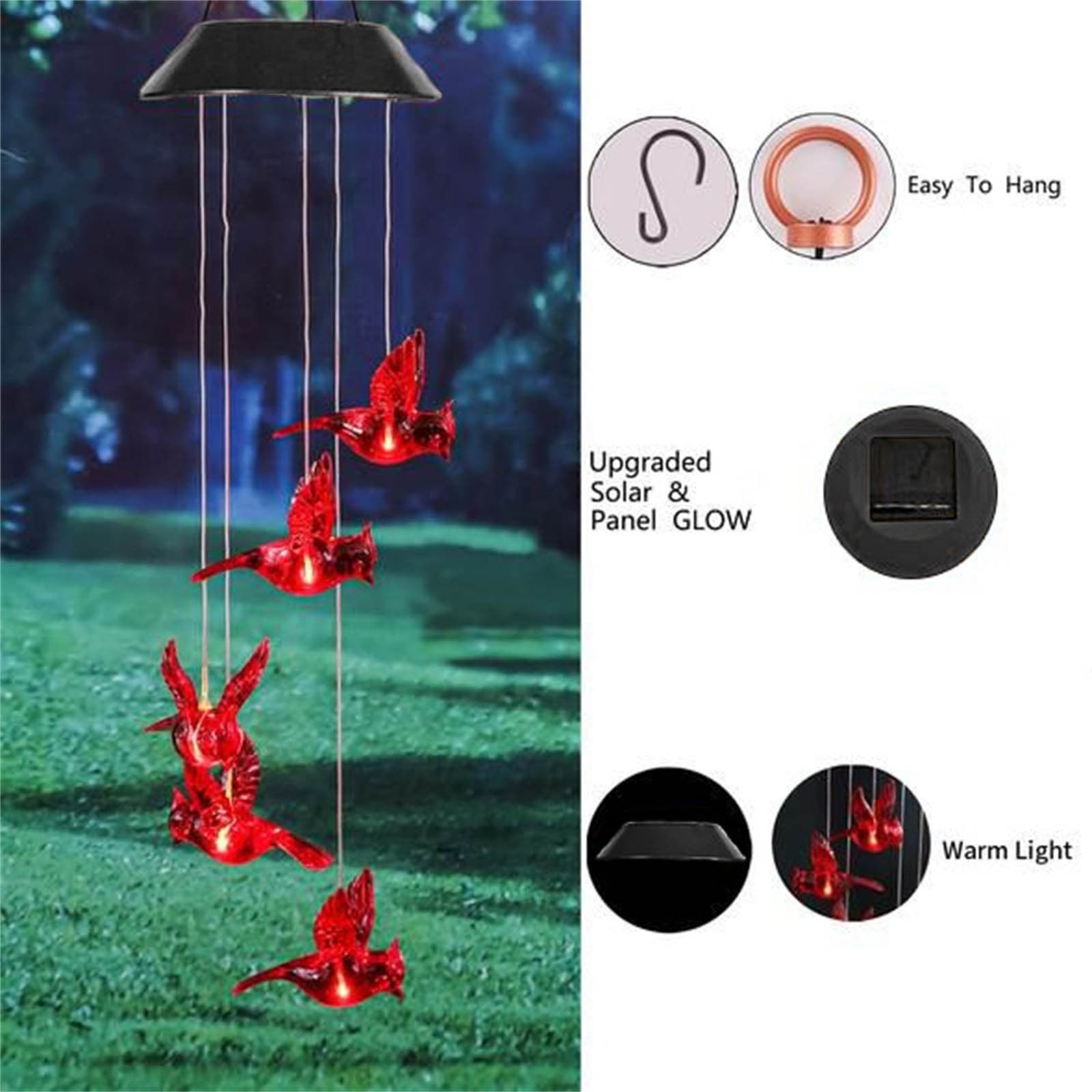 2 Packs Solar Wind Chime Lights Outdoor Hanging Decoration with Color Changing LED for Garden Patio Yard Home Decor Waterproof Solar Powered Chimes