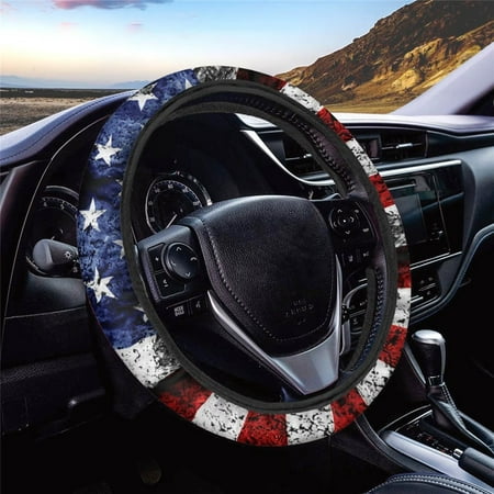 Binienty Universal Size Car Steering Wheel Covers for Men Auto Steering Wheel Wrap Warm in Winter Cool in Summer,American Flag Interior Decor Accessories Universal Fit for Most Sedan Van SUV
