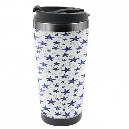 

Nautical Travel Mug Starfish and Curls Pattern Steel Thermal Cup 16 oz by Ambesonne