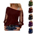 thumbnail image 1 of Womens Sparkle Top 2026 Spring Trendy Y2K Long Sleeve Off Shoulder Mesh T Shirts Going out Top Rave Outfits, 1 of 4