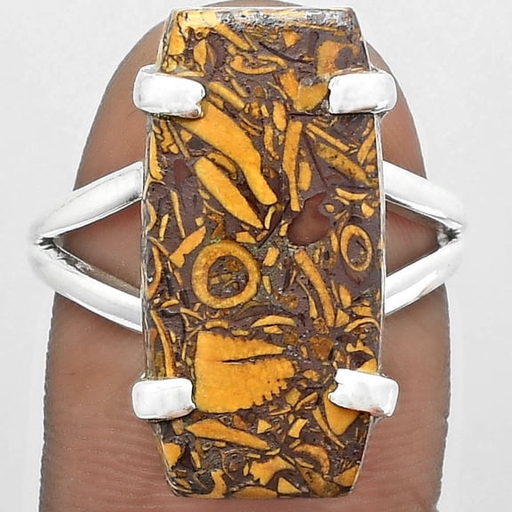 Desiregem Natural Coquina Fossil Jasper - India 925 Silver Adult Women Ring s.8 Jewelry SDR151679