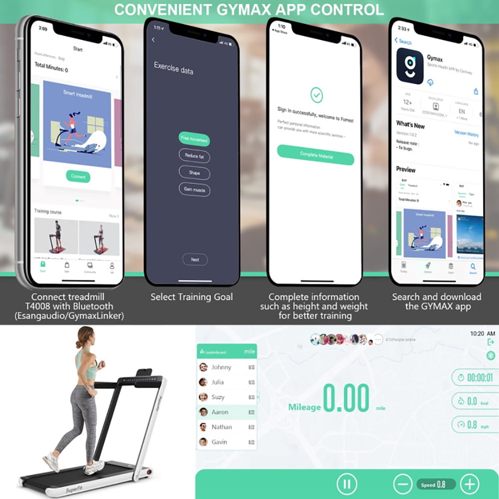 Topcobe 2-in-1 Electric Motorized Health and Fitness Folding Treadmill with Dual Display and Speaker, Under Desk Walking Pad Treadmill, Walking Pad with Handle Bar, White