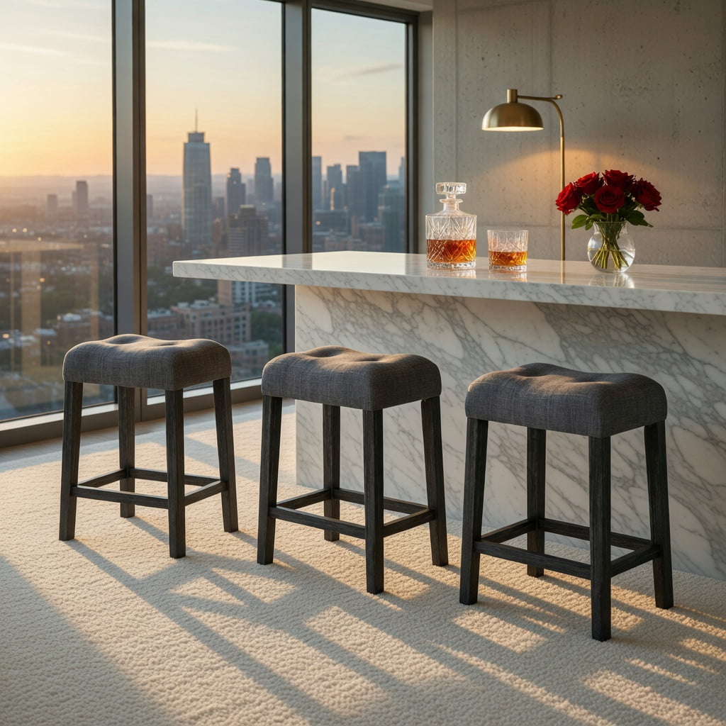 Kadyn Barstools Set of 2, Modern Counter Height, 24 Inch Kitchen Saddle Bar Stools with Padded Seat for Kitchen Island, Gray