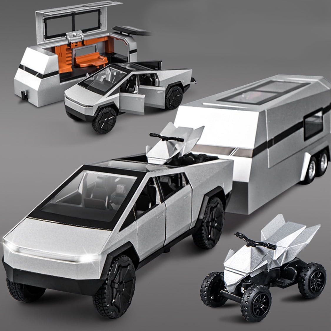 1:32 Cybertruck Pickup Truck Motorhome Toy Cars, Diecast Pull Back Model Cars, Collection Vehicles, Kids Toy for Aged 3 and up, Gift Gray