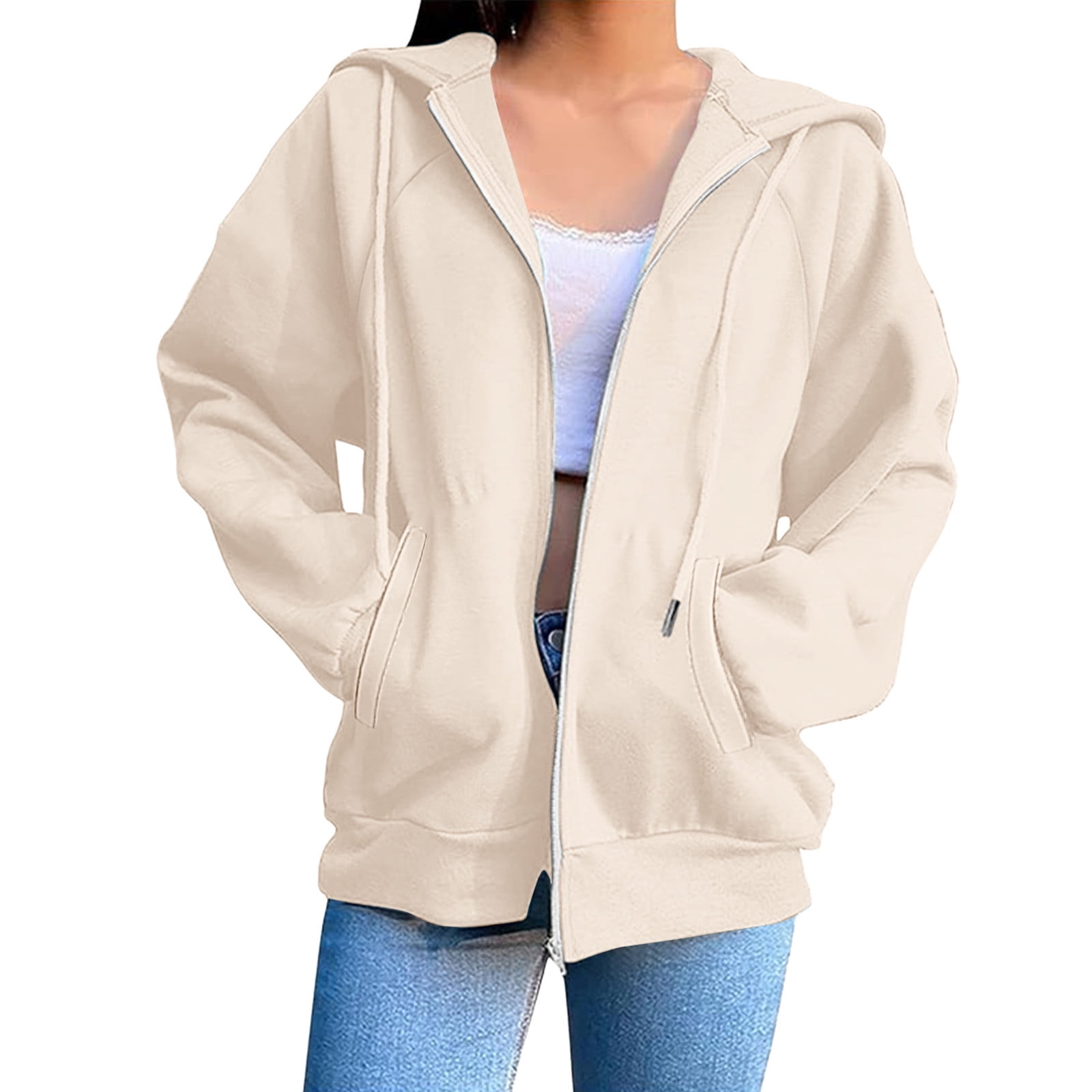 Abomasnow Womens Hoodies Plus Size Zipper Up Hooded Sweatshirts Lightweight Long Sleeve Solid Jacket Coat S-3XL