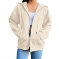 thumbnail image 3 of YOIAVAIOY Sweatshirt Jackets for Women Raglan Long Sleeve Zip Up Hoodies Solid Casual Athletic Jacket with Pockets Beige M, 3 of 8