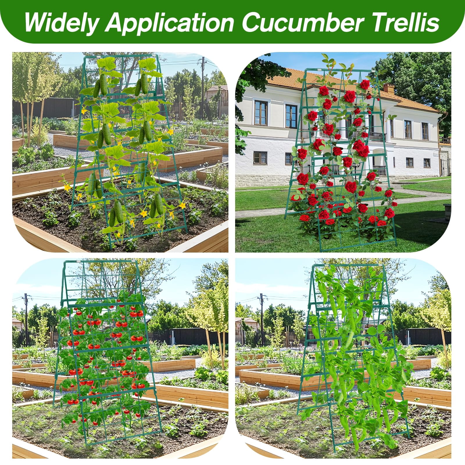 Cucumber Trellis For Raised Bed A Frame Metal Garden Climbing Plants Outdoor  42 X 16in Foldable Coated Steel Cucumbers Trelli Easy To Install Vegetable Fruit