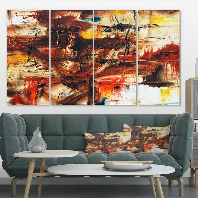 Taches Rouges et Jaunes Aquarelle - Grande Œuvre d'Art sur Toile Abstraite