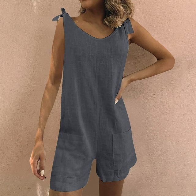Styesk Shorts pour Femmes Mode Été Solide Poche Décontractée Combinaison Sans Manches
