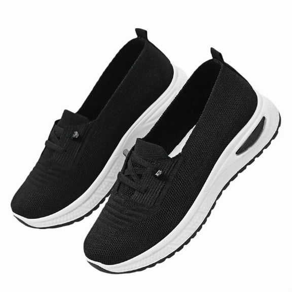 YOUYEDIAN Slip On Sneakers Women Breathable Mesh Knitted Woven Orthopedic Shoes Low Top Walking Shoes Lightweight Wide Width Non-Slip Shoes
