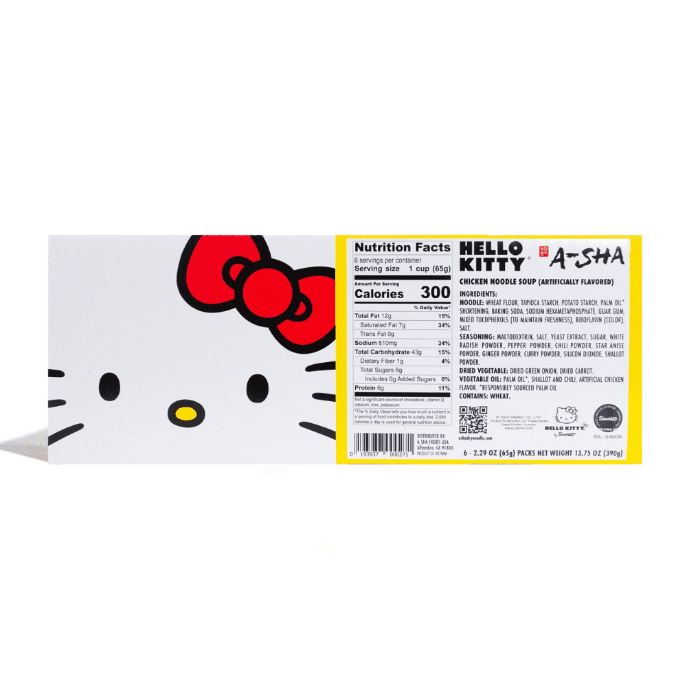 Hello Kitty Vegan Ramen Noodle Cup, 6 Pack, Chicken Flavor, Premium Microwaveable Ramen Soup Mix, Asian Snacks