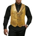 thumbnail image 3 of HXWCHs Men's Stage Performance Vest for Big & Tall Sequin Slim Fit Stand Collar Sleeveless Jacket for Evening Parties and Nightclub EVENTS XXXXL Gold, 3 of 8