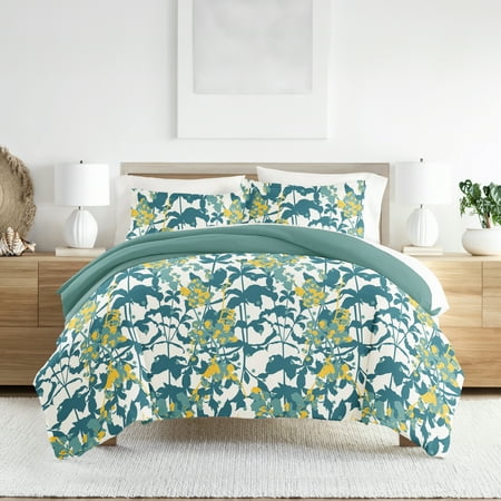 Noble Linens Teal Boho Flower Reversible 2-Piece Duvet Cover Set, Twin/Twin XL