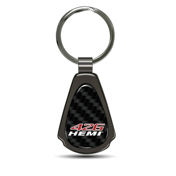 HEMI 426 Real Black Carbon Fiber Gunmetal Black Metal Teardrop Key Chain