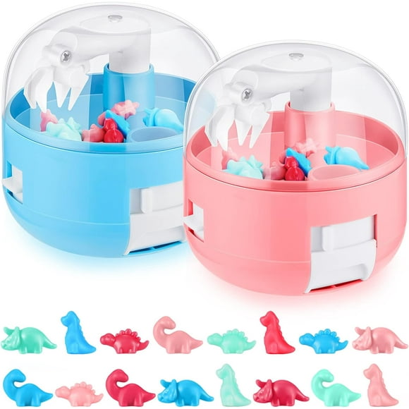 2 Sets of Mini Claw Machine with Dinosaur Mini Stuff Toy Small Claw Machine Dinosaur Theme Birthday Gifts Game (Blue, Pink)