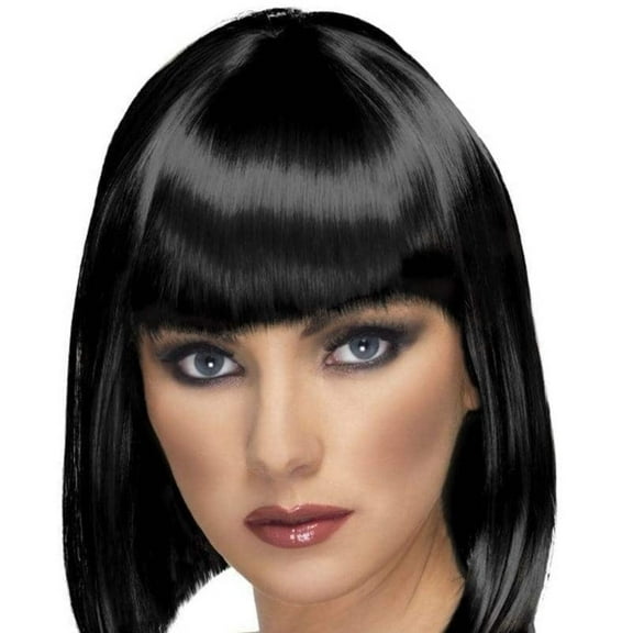 Smiffys Womens Black Glam Wig Short Blunt with Fringe