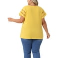 thumbnail image 4 of DARING DIVA Women's Plus Lace Panel Elegant Short Sleeve Top 1X Yellow, 4 of 6