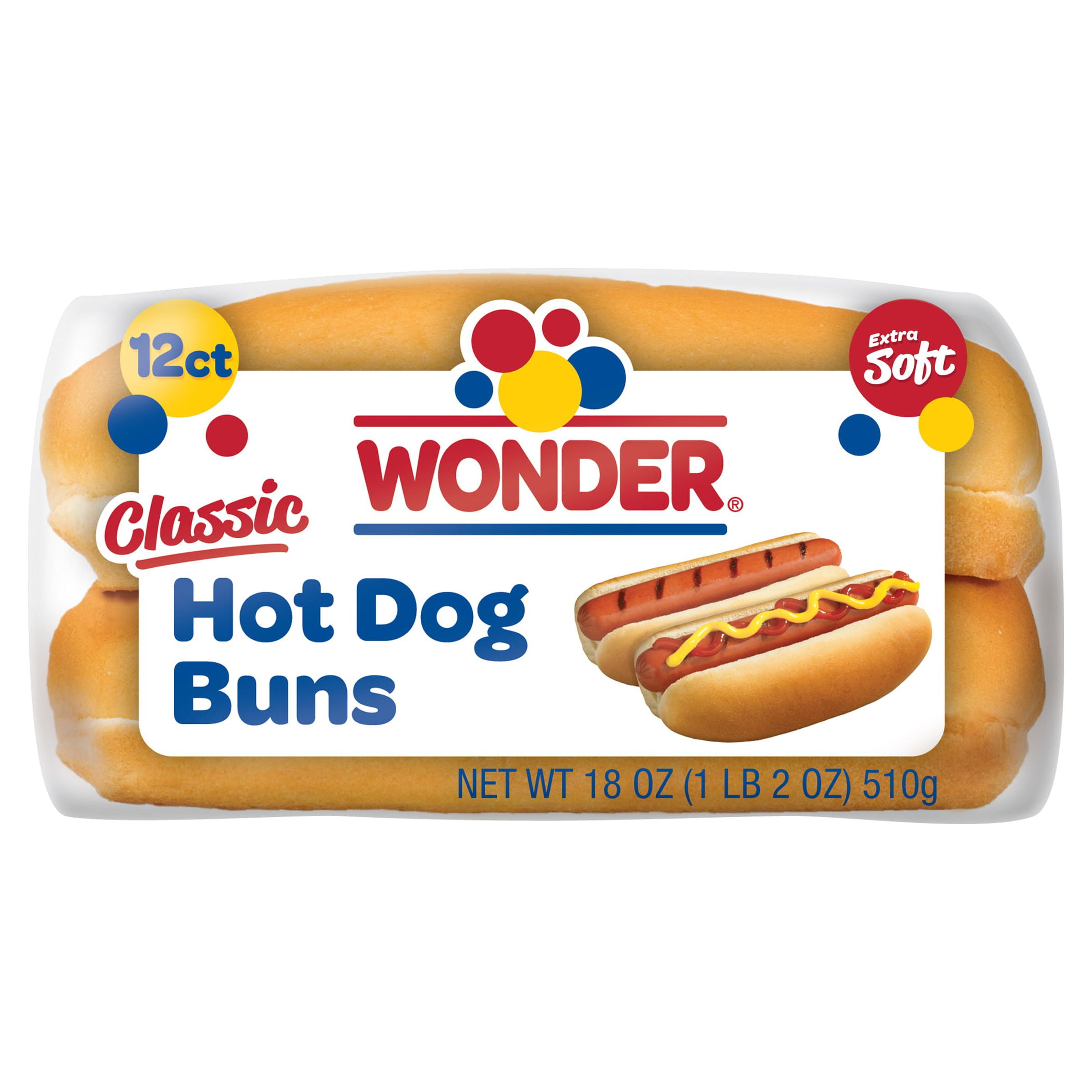 Wonder Bread Classic Extra Soft Hot Dog Buns, White Bread Buns, 18 oz., 12 Ct, Shelf-Stable