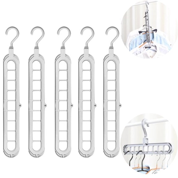 Closet Organizers Hangers Multifunction Space Saving Hanger for Closet Storage with 9 Square Holes for College, Wardrobe, Kids Room, Gray, 5Pcs