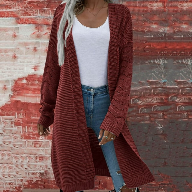 Vestes d'Automne Manteaux Cardigans pour Femmes, Cardigan Mi-Long Cardigan Manteau Automne et Hiver Rouge