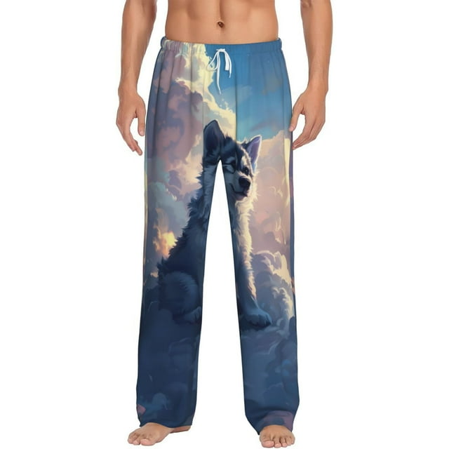 Kdxio Cloud Wolf Pattern Men's Pajama Pants, Elastic Waist with Drawstring and Pockets, Comfortable Loungewear-Small