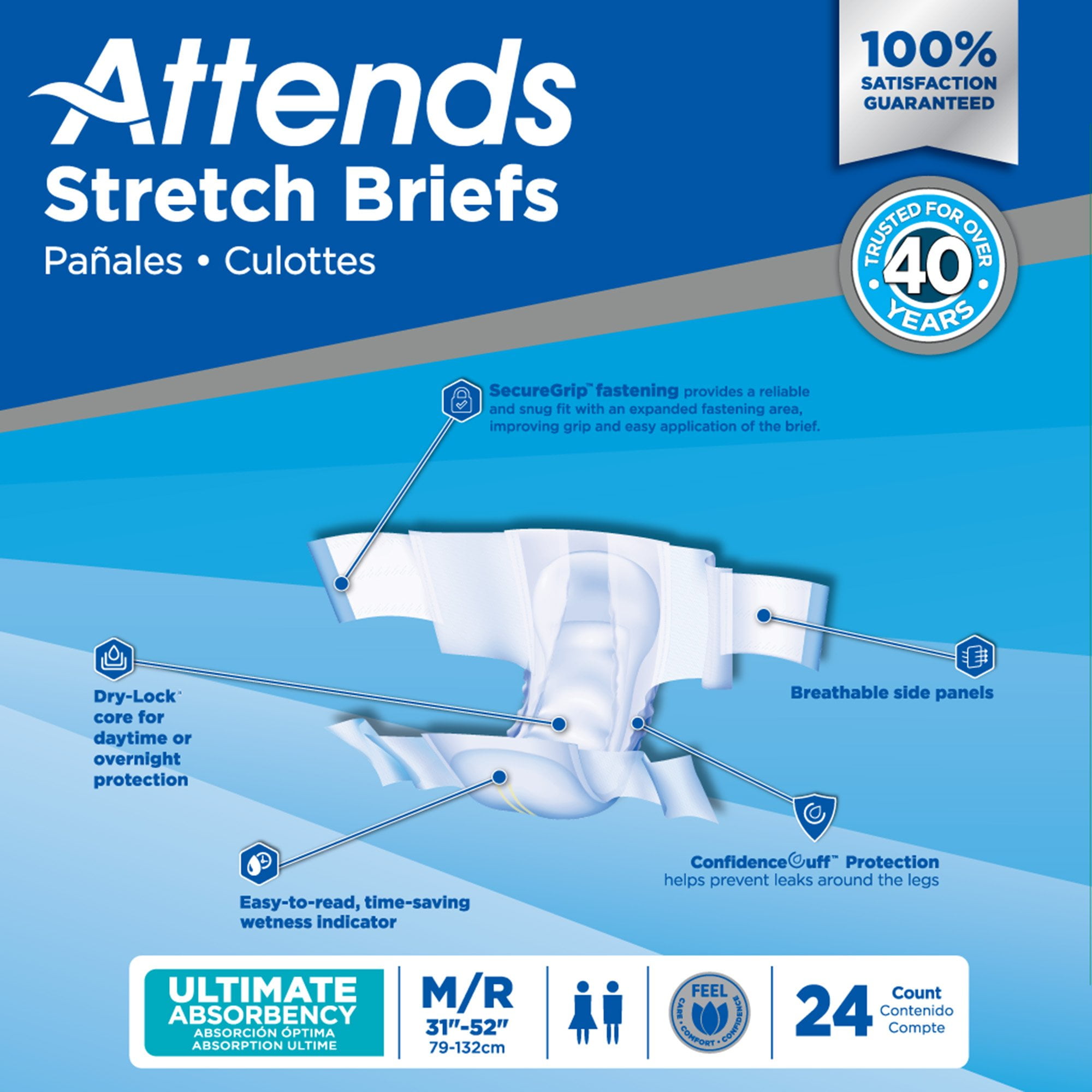 Attends Briefs W/ Overnight Protection Medium 32 44 DDEW20 Bag Of 18, Attends Adult Diapers