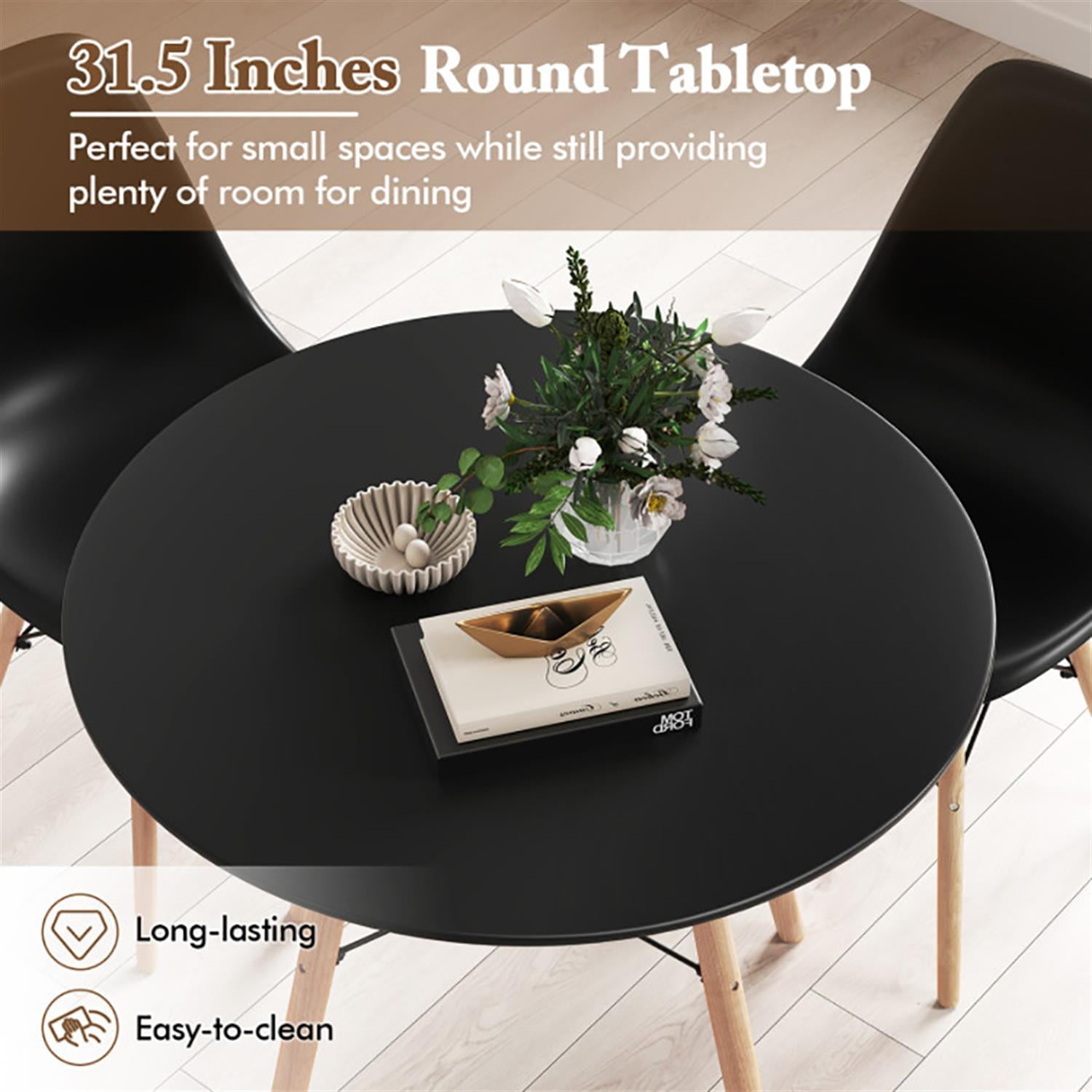 Demi Bonn 5-Piece Dining Table Set with 4 Chairs, 31"dustrial Kitchen Table with Metal Frame, Perfect for Small Space, Black