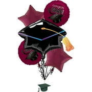 Anagram Congrats Grad School Colors Graduation 5pc Mylar Balloon Pack, Berry