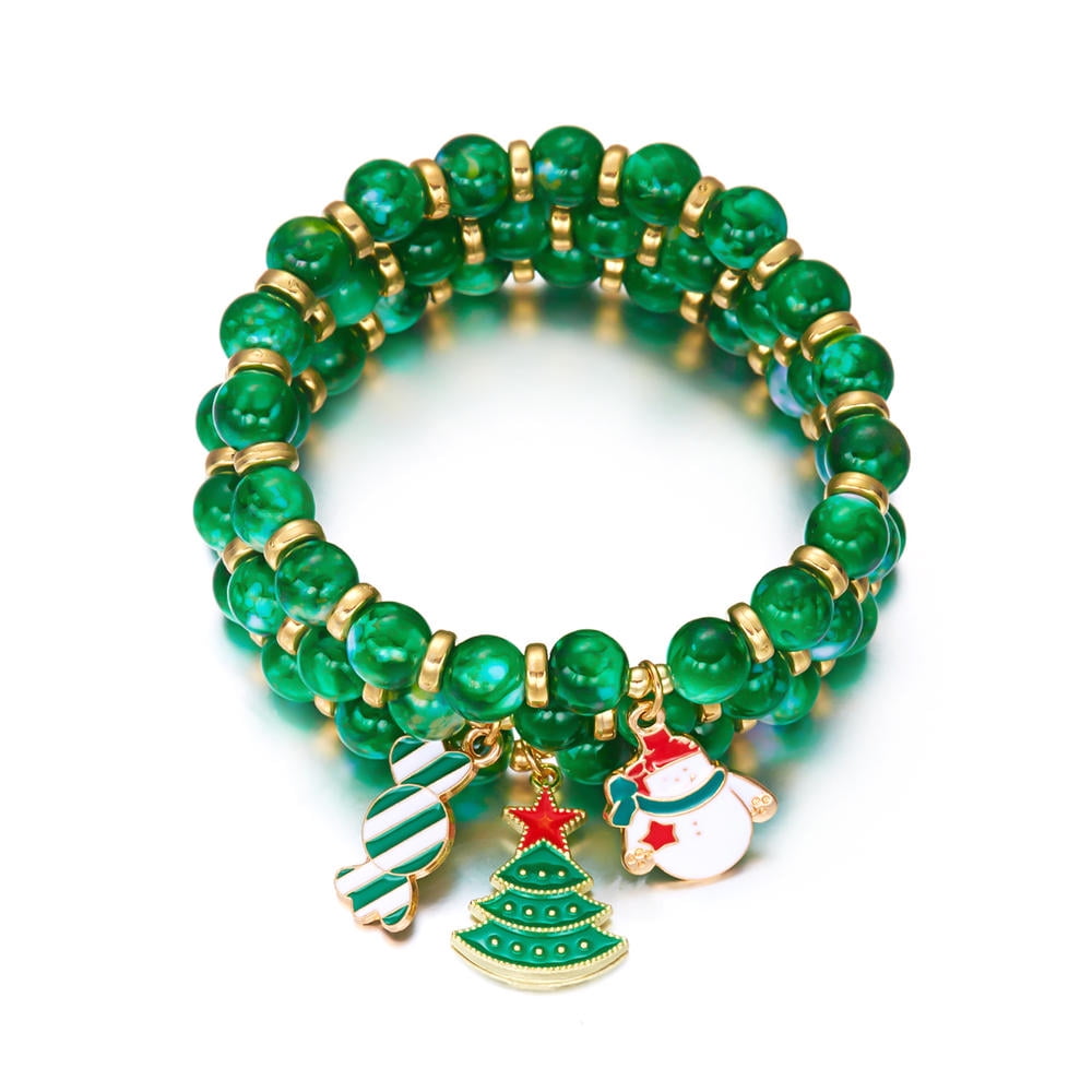 3Pcs/set Christmas Bracelet Women Girls Santa Claus Christmas Tree Snowflake Pendant Combination Bracelet Beads Bangle Jewelry Gift