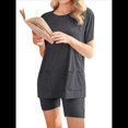 thumbnail image 2 of Conjuntos de 2 Piezas para Mujer, Chándal de Verano de Corta, Ropa de Estar por Casa, Pantalones Cortos de Cuello Redondo, Conjuntos de Chándal. Gris Oscuro M, 2 of 7