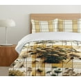 thumbnail image 4 of Ambesonne Floral Duvet Cover Set, Floral Design Grid Stripes, King, Earth Yellow Ivory, 4 of 4