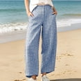 thumbnail image 6 of Utoimkio Women's Gingham Capri Pants Button High Waist Wide Leg Plaid Cropped Trousers with Side Pockets for Summer Daily Walking Pants for Women, 6 of 8