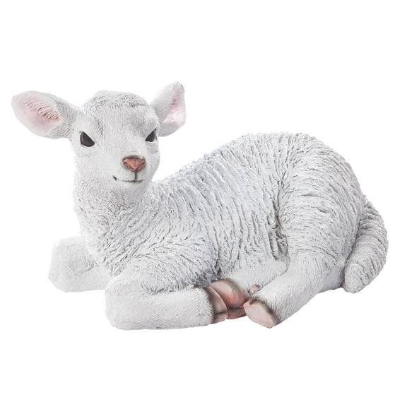 Waterproof Resin Lamb Statue, 12” L x 8” H – Outdoor/Indoor Use, Hand-Painted