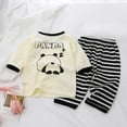 thumbnail image 3 of Odeerbi Kids Boys Girls Two Piece Outfits Cotton Summer Clothes Baby Children's Winter Cute Print Short Sleeve T-shirt Striped Pants Home Clothes Suit Black, 3 of 3