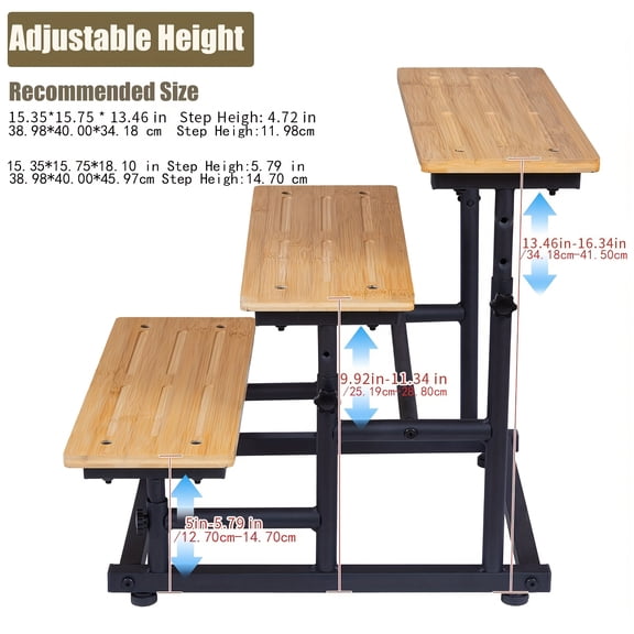 Adjustable Bamboo Steps For Sofa, Chair, Car SUV, 3-Tier Pet Stairs For High Bed & Couch, Deformable Height Steps - Loaded Up To 60Lbs For Small Medium Dog & Cat