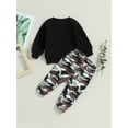 thumbnail image 5 of Elippeo Baby Boys Cute Clothes 6M 12M 18M 24M 3Y Letter Print Long Sleeve Sweatshirt and Elastic Camouflage Pants 2 Piece Outfits for Toddler, 5 of 10