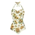 thumbnail image 5 of FKELYI Retro Sunflower Bee Print Women's Swimwear One Piece Swimsuit with Soft Pad Summer Beachwear Tummy Control Bathing Suits Halter Monokini for Lady Surfing Swimming, L, 5 of 6