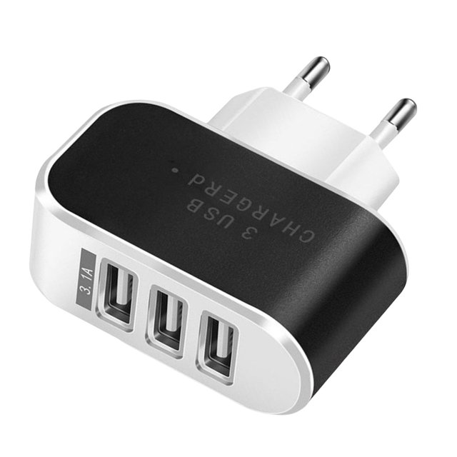 Injueey 3USB Cargadores de pared de teléfono móvil LED Dispositivo de carga inteligente Adaptador de reproductor de MP3 Teléfono y Comunicación Negro Enchufe de la UE