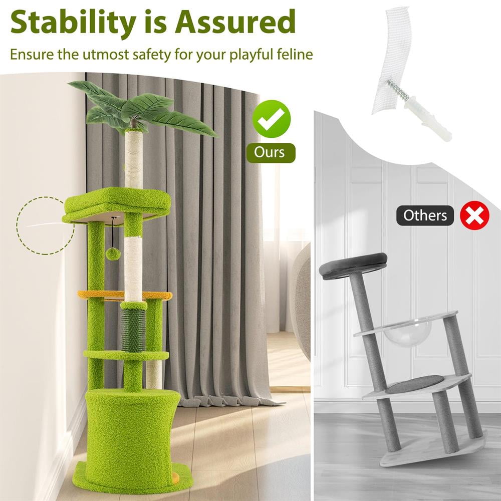 Yardi Yarda Cute Cat Tree for Adult Cats Multi-level Tower, Corner Cat Tree, Cat Climbing Tower, Cat Towers for Indoor Cats-Green