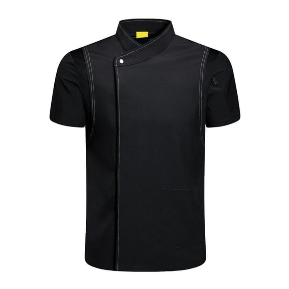 Chef Coat Jacket Short Sleeve Breathable Workwear Apparel Top Unisex Uniform for Black XXL