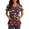 thumbnail image 5 of Valentines Day Scrub Tops Women Plus Size Casual Short Sleeve Cute Love Hearts Graphic Scrubs Loose V Neck Scrub Shirts Nursing Workwear Medical Nurse Uniform with Pockets Black 3XL, 5 of 5