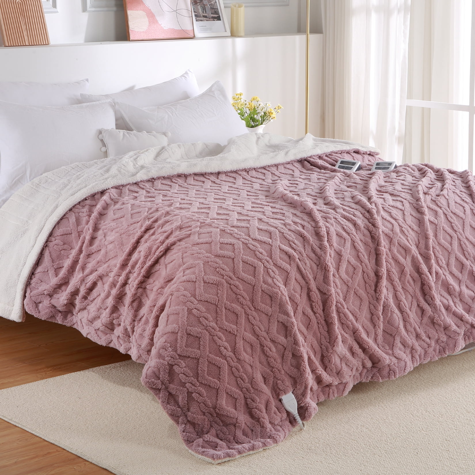 Electric Heated Blanket Throw 50x60, Thick Tufted Electric Blanket Throw  with 6 Heating Levels and 20 Time Settings, Machine Washable, Dusty Pink 